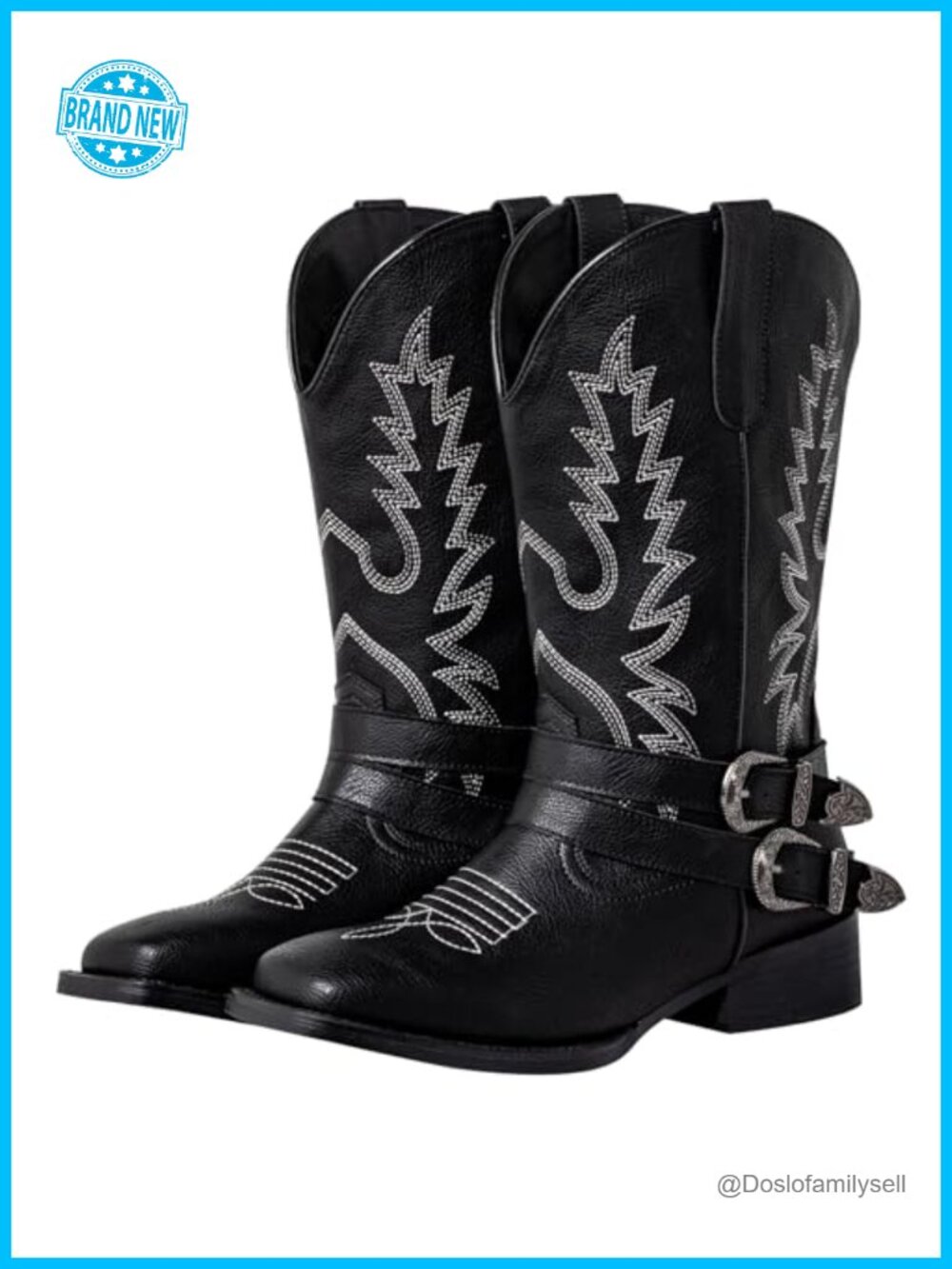 Extra Wide Calf Cowgirl Boots Faux Leather Square Toe Western Boots